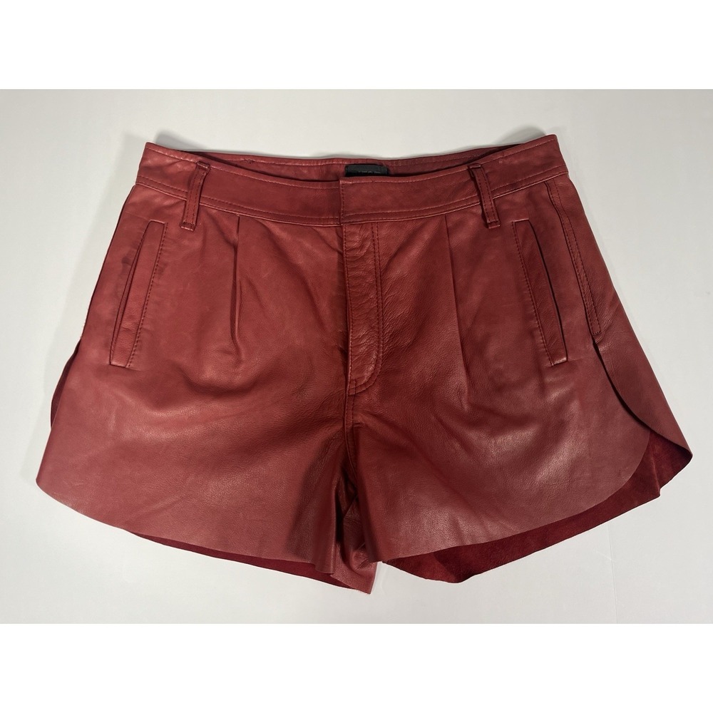 Diesel Red Genuine Sheep Leather High-Rise Shorts Sz 27 - Picture 4 of 12